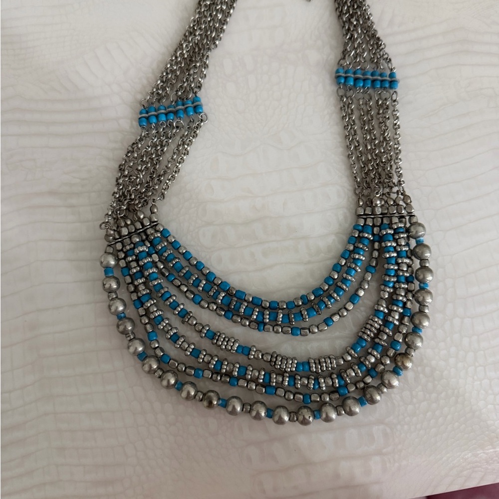 Silver and Blue Beaded Necklace - Picture 4 of 4